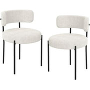 Lifetime Appliance Parts 2 Set, Boucle Fabric Dining Chairs - Mid-Century Modern Upholstered Fuzzy Sherpa Chair with Curved Backrest, Metal Legs and Circular Round Seats - White